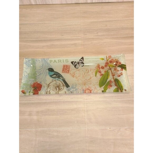 Oblong Paris Tray Eiffel Tower, Bird & Butterfly Design, Vintage Botanical Décor - Picture 2 of 8